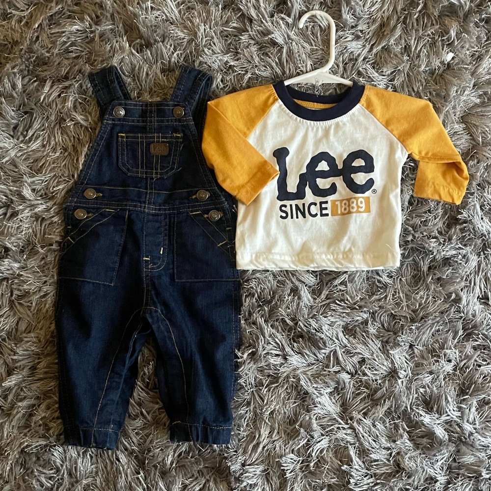 Baby Lee Jean Overalls and Long Sleeve Shirt Set Size 0-3 months